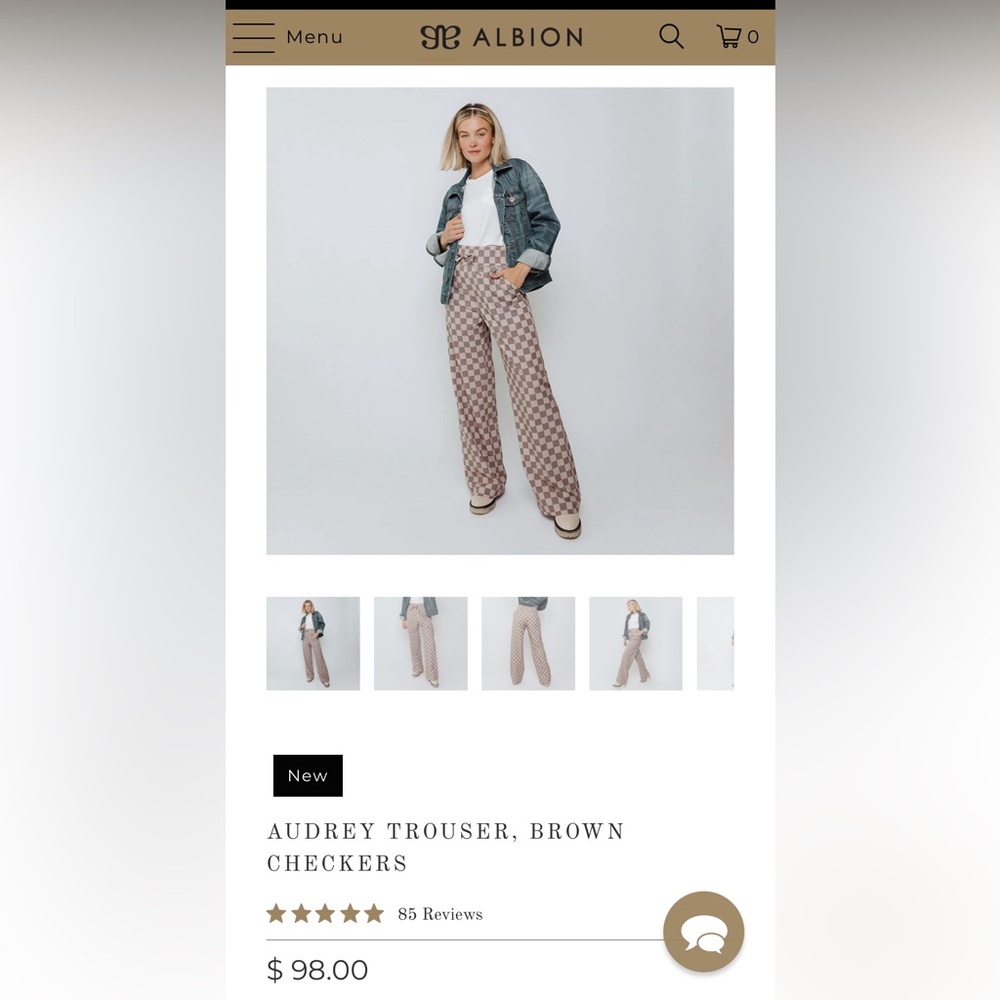 Albion fit Audrey trousers, brown checkers; brand new with tags